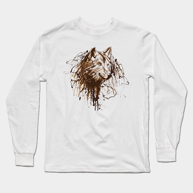 Wolf Hand Drawn Long Sleeve T-Shirt by Mako Design 